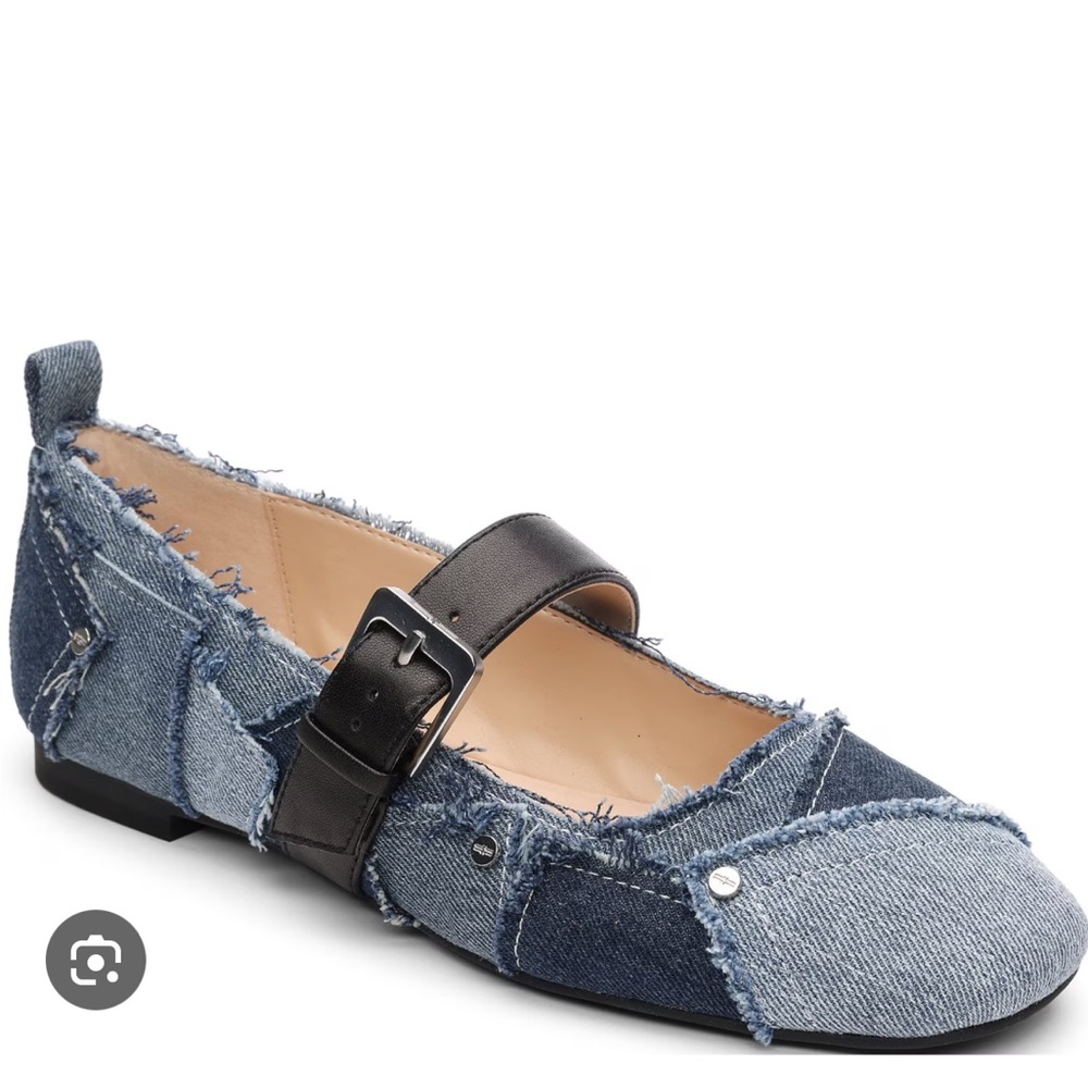 Denim and Black Mary Jane Flats